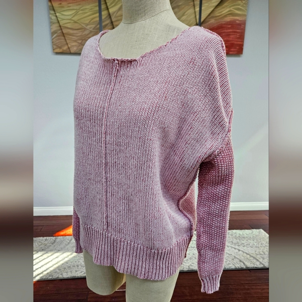 Rebecca Minkoff-Pink Sweater Cotton Knit Bateau & V-Neck Reversible Sz Medium